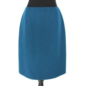 Oscar de La Renta Wool Angora Cashmere A-Line Skirt Teal Blue Fleece 8 Medium